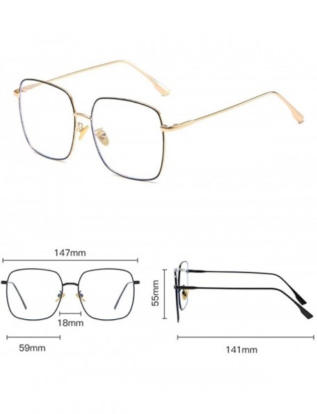 Square Retro Oversized Sunglasses for Women Square Metal Frame Non Polarized Lenses - C2 Black-gold(blue Light Blocking) - CD...