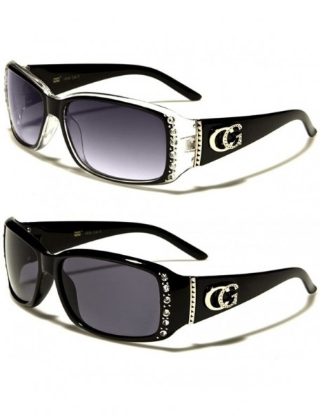 Oversized CG Eyewear 2 Packs Womens Rhinestone Designer Fashion Sunglasses - Black & Black Clear - CU18CGH0HIS $13.08