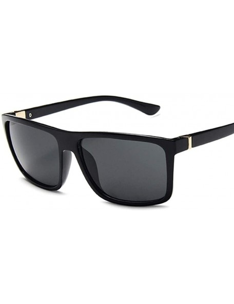 Square Black Square Sunglasses Men Women Mirror Lady Glasses UV400 Driving Sun Glasses Male Eyewear - Bright Black - CJ198XIM...