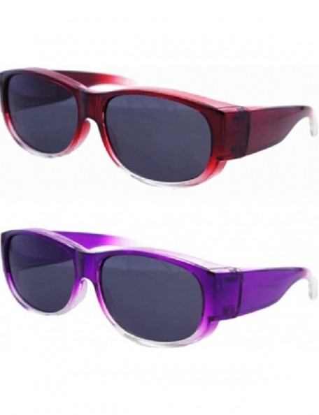 Wrap Colorful Two Tone Ombre Fit Over Sunglasses - Wear Over Eyeglasses - 1 Red / 1 Purple - CB12N2J8FHE $18.97