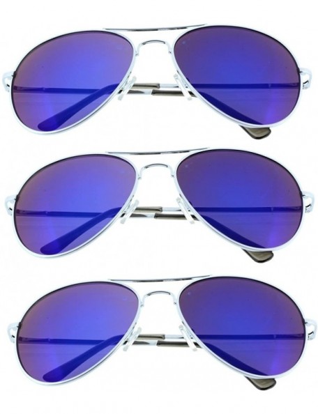 Aviator 3 Pack Aviator Sunglasses Classic Metal w/Spring Hinges - 3 Pack Blue - CO11D9ZJUM9 $16.43