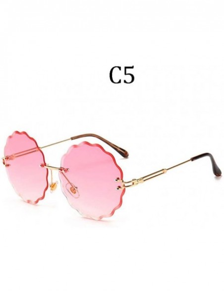 Rimless Fashion Flight Style Sunglasses Women Brand Design Flower Round Rimless 8838 C1 - 8838 C4 - CQ18YNDE9L4 $10.49