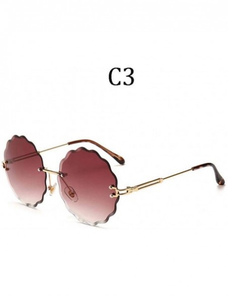 Rimless Fashion Flight Style Sunglasses Women Brand Design Flower Round Rimless 8838 C1 - 8838 C4 - CQ18YNDE9L4 $10.49