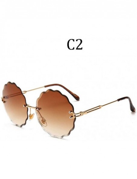 Rimless Fashion Flight Style Sunglasses Women Brand Design Flower Round Rimless 8838 C1 - 8838 C4 - CQ18YNDE9L4 $10.49