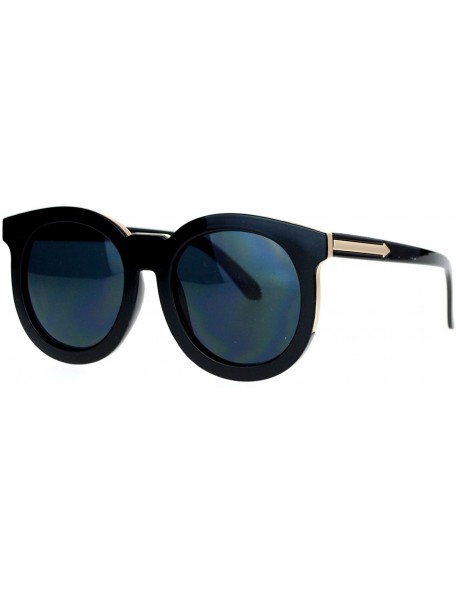 Wayfarer Metal Brow Trim Round Circle Thick Plastic Horn Rim Designer Sunglasses - Black Gold - CM1260IC0OV $10.14