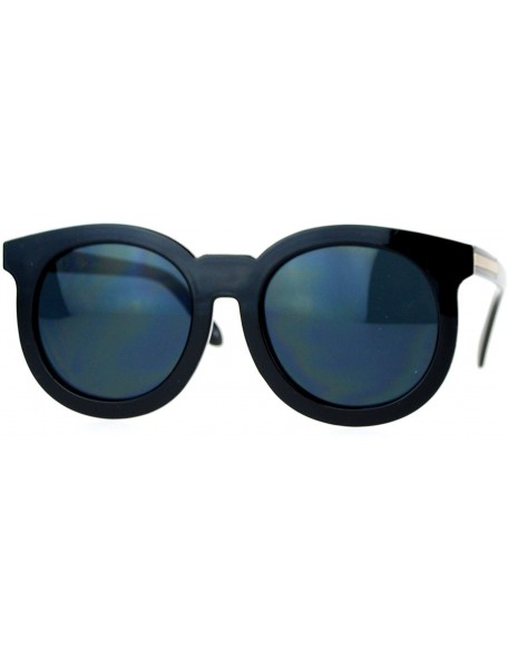Wayfarer Metal Brow Trim Round Circle Thick Plastic Horn Rim Designer Sunglasses - Black Gold - CM1260IC0OV $10.14