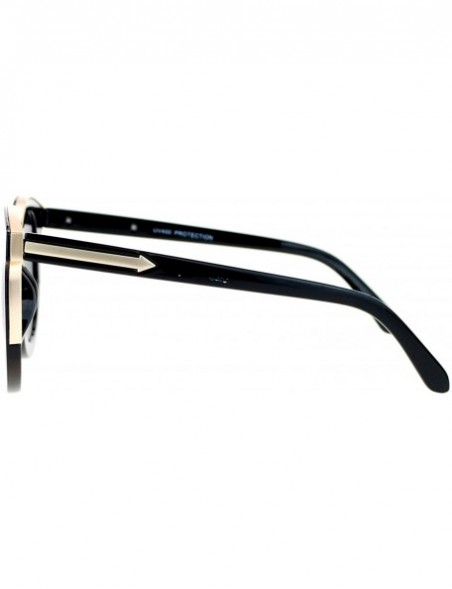 Wayfarer Metal Brow Trim Round Circle Thick Plastic Horn Rim Designer Sunglasses - Black Gold - CM1260IC0OV $10.14