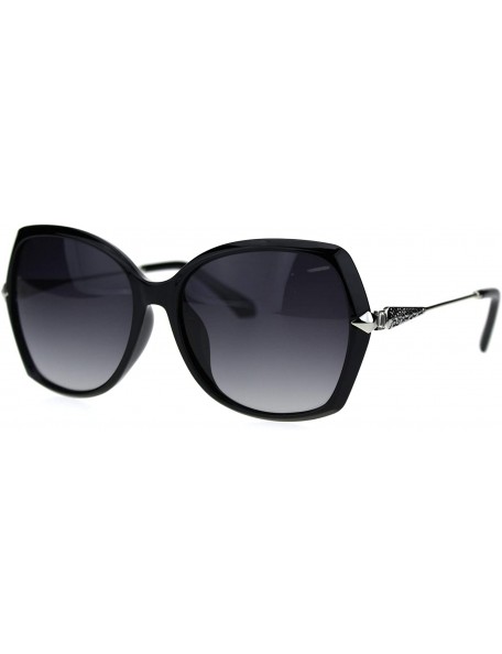 Oversized Polarized Womens Rhinestone Bling Hinge Oversize Butterfly Chic Sunglasses - Black Silver Smoke - C518U45LRWL $11.46