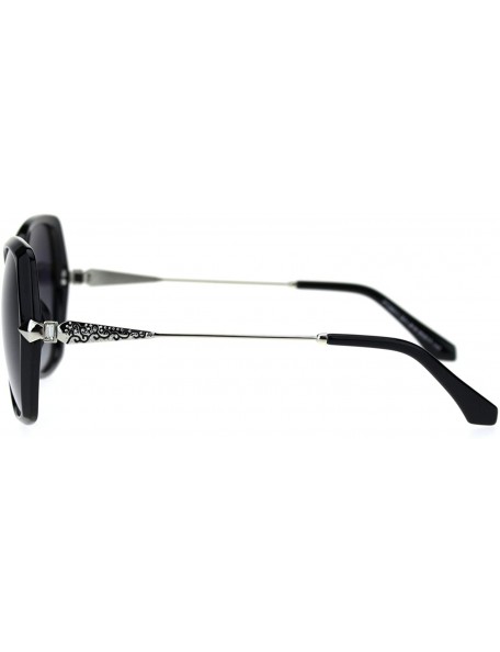 Oversized Polarized Womens Rhinestone Bling Hinge Oversize Butterfly Chic Sunglasses - Black Silver Smoke - C518U45LRWL $11.46