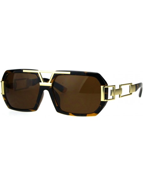 Rectangular Mens Designer Fashion Sunglasses Flat Top Rectangular Stylish Shades UV 400 - Tortoise Gold - C7187RLM6LQ $11.86