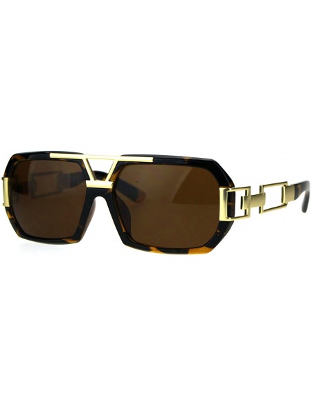 Rectangular Mens Designer Fashion Sunglasses Flat Top Rectangular Stylish Shades UV 400 - Tortoise Gold - C7187RLM6LQ $11.86