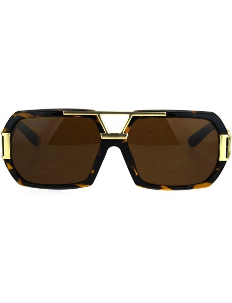 Rectangular Mens Designer Fashion Sunglasses Flat Top Rectangular Stylish Shades UV 400 - Tortoise Gold - C7187RLM6LQ $11.86