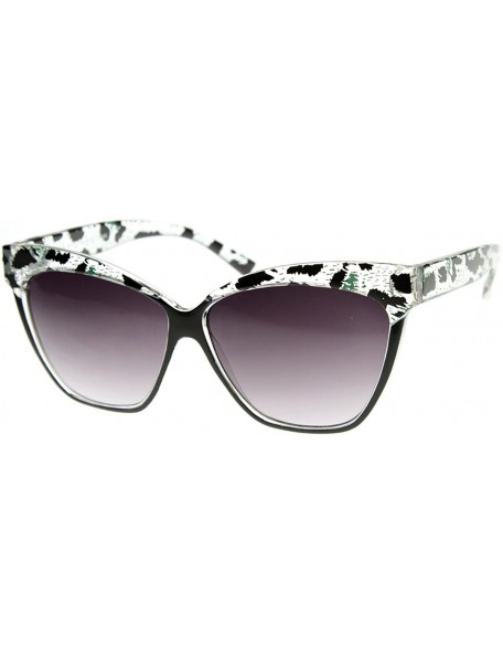 Cat Eye Womens Oversized Cat Eye Sunglasses with Printed Brow Detail (Clear Blue) - CI1191BV4AF $9.97