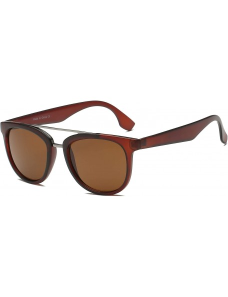 Oversized Retro Classic Brow-Bar Round Round Fashion Sunglasses for Men and Women - Brown - CI18IS4W5MY $10.96