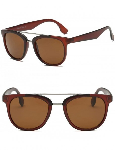 Oversized Retro Classic Brow-Bar Round Round Fashion Sunglasses for Men and Women - Brown - CI18IS4W5MY $10.96