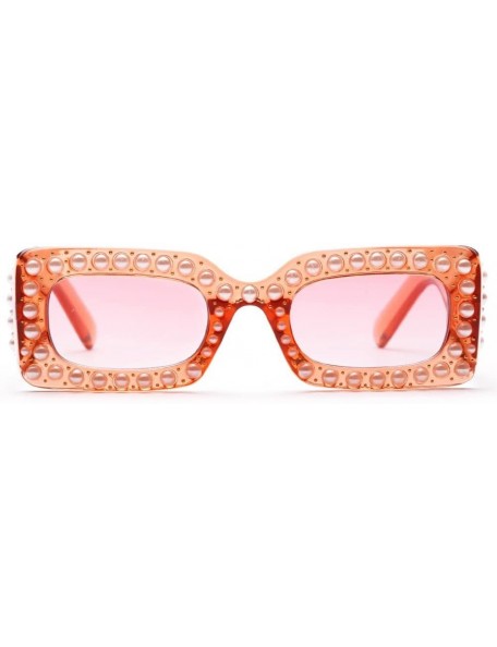 Square Fashion Women Pearl Square Frame Shades Sunglasses Integrated UV 400 Glasses (C) - C - CK18E4T57G9 $10.72