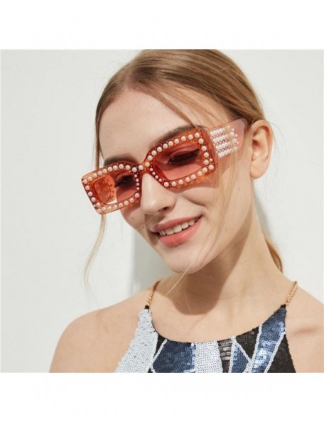 Square Fashion Women Pearl Square Frame Shades Sunglasses Integrated UV 400 Glasses (C) - C - CK18E4T57G9 $10.72