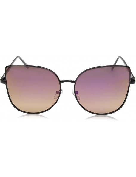 Cat Eye Oversize Slim Metal Frame Colored Mirror Flat Lens Cat Eye Sunglasses 58mm - Matte Black / Purple Mirror - CB12LCFX3K...