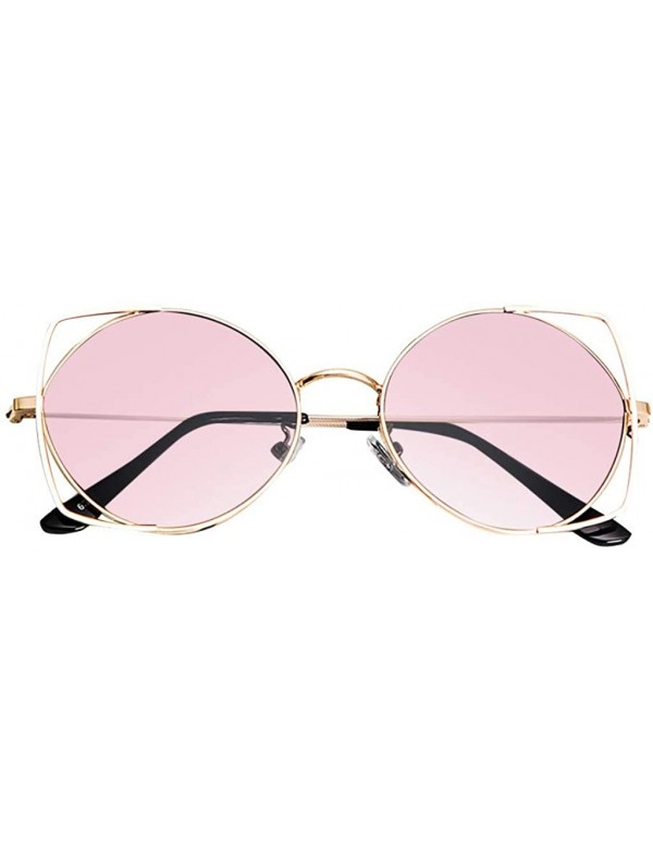 Rimless Sunglasses Hollow personality Sunglasses Round Double Bridge Sunglasses 100% UV Protection For Women Men - Pink - CQ1...