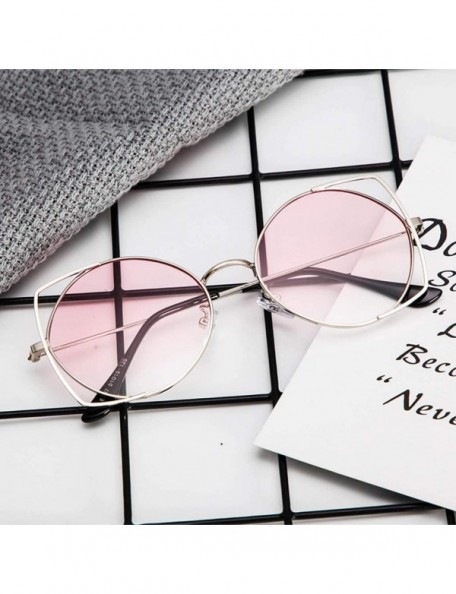 Rimless Sunglasses Hollow personality Sunglasses Round Double Bridge Sunglasses 100% UV Protection For Women Men - Pink - CQ1...