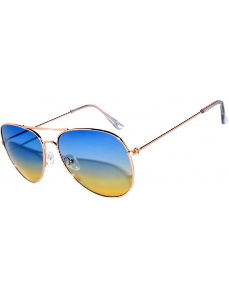Aviator Aviator Women Men Metal Sunglasses Fashion Designer Frame Colored Lens - 064_c3_blue_yellow - CI17AAIRD8D $11.66