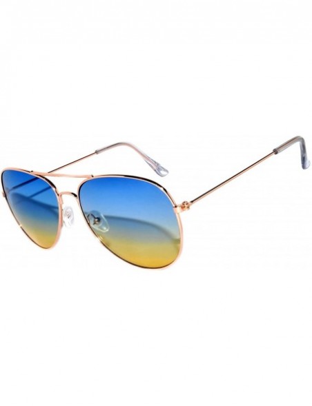 Aviator Aviator Women Men Metal Sunglasses Fashion Designer Frame Colored Lens - 064_c3_blue_yellow - CI17AAIRD8D $11.66