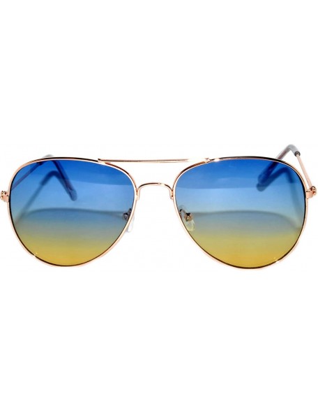 Aviator Aviator Women Men Metal Sunglasses Fashion Designer Frame Colored Lens - 064_c3_blue_yellow - CI17AAIRD8D $11.66