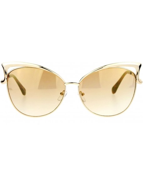 Cat Eye Womens Mirrored Mirror Lens Metal Cat Eye Diva Retro Sunglasses - Gold Brown - C612DST6LC7 $15.54