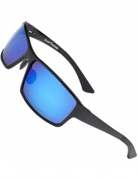 Sport Polarized Aircraft Aluminum Metal Rectangular Sport Sunglasses For Men - Matte Black - Polarized Ice Blue - CM18HWS8HN8...