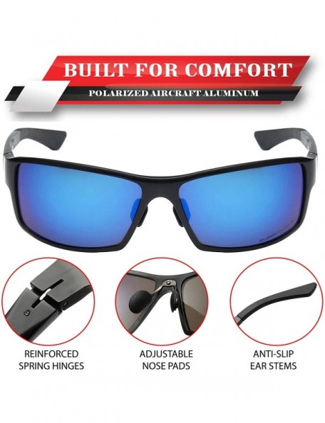 Sport Polarized Aircraft Aluminum Metal Rectangular Sport Sunglasses For Men - Matte Black - Polarized Ice Blue - CM18HWS8HN8...