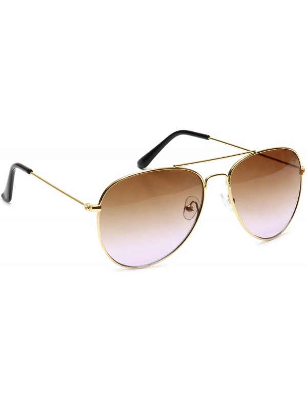 Aviator Retro Aviator Sunglasses Double Nose Bridge Color Tinted Gradient Lens Metal Frame - Brown & Pink - Model 2 - C418EYH...