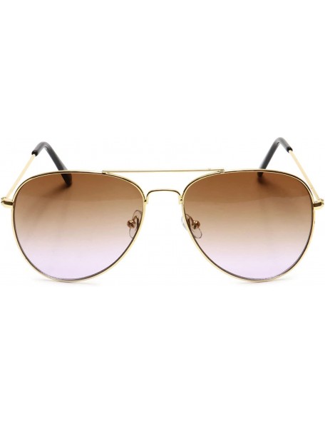 Aviator Retro Aviator Sunglasses Double Nose Bridge Color Tinted Gradient Lens Metal Frame - Brown & Pink - Model 2 - C418EYH...