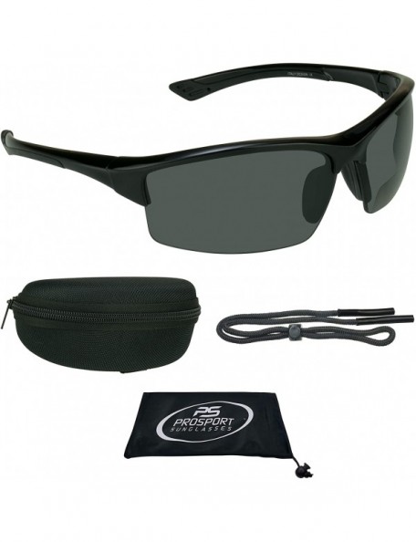 Semi-rimless Polarized Bifocal Sunglasses Readers TR90 Frame Hard Case Strap - Black - CR11BGFLHYX $34.32