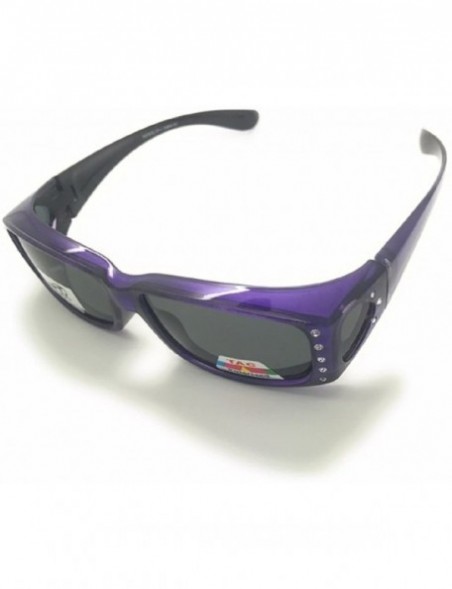 Rectangular Womens Polarized Fit Over Glasses Sunglasses Rhinestone Rectangular Frame with Microfiber Pouch Case - Purple - C...