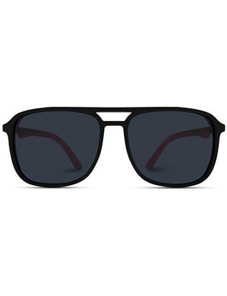 Square Polarized Modern Square Aviator Sunglasses for Men - Black Frame/ Red Temple Tips/Black Lens - CW18IGK98OL $20.18