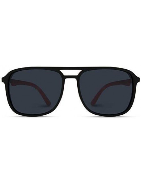 Square Polarized Modern Square Aviator Sunglasses for Men - Black Frame/ Red Temple Tips/Black Lens - CW18IGK98OL $20.18