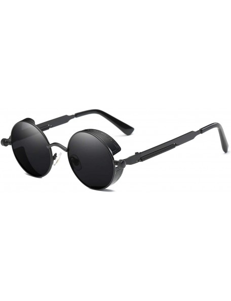 Sport Steampunk Round Polarized Sunglasses Metal Circle Vintage Sun Glasses 8038 - Black - C1193E8D3H3 $18.86