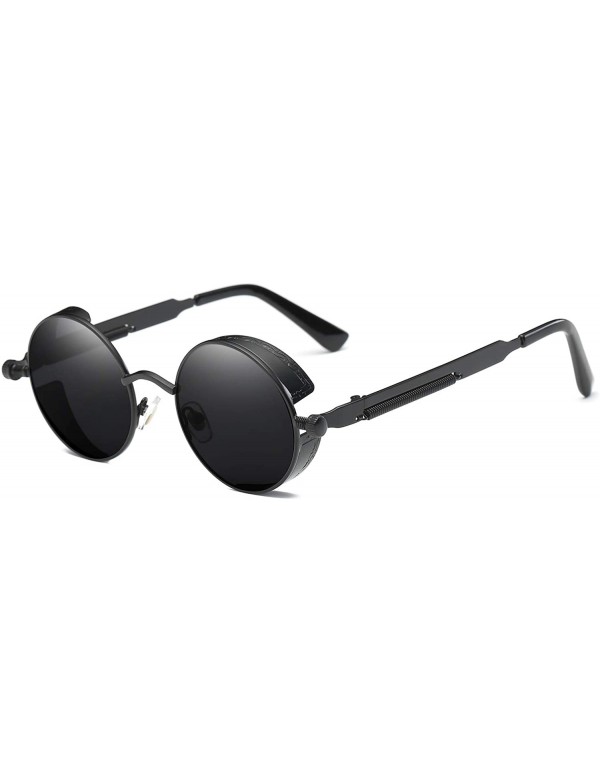 Sport Steampunk Round Polarized Sunglasses Metal Circle Vintage Sun Glasses 8038 - Black - C1193E8D3H3 $16.39