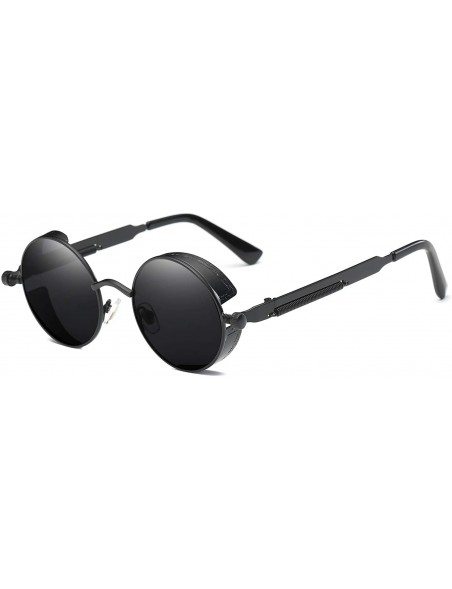 Sport Steampunk Round Polarized Sunglasses Metal Circle Vintage Sun Glasses 8038 - Black - C1193E8D3H3 $16.39