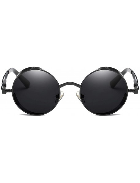 Sport Steampunk Round Polarized Sunglasses Metal Circle Vintage Sun Glasses 8038 - Black - C1193E8D3H3 $16.39