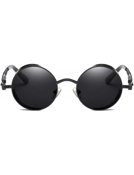 Sport Steampunk Round Polarized Sunglasses Metal Circle Vintage Sun Glasses 8038 - Black - C1193E8D3H3 $16.39