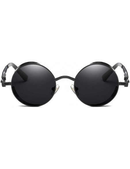 Sport Steampunk Round Polarized Sunglasses Metal Circle Vintage Sun Glasses 8038 - Black - C1193E8D3H3 $16.39