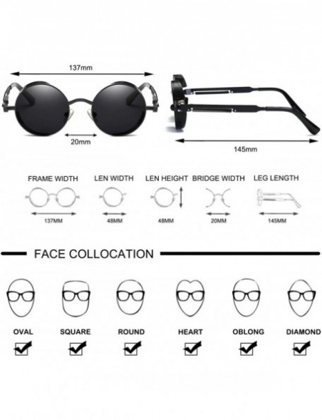 Sport Steampunk Round Polarized Sunglasses Metal Circle Vintage Sun Glasses 8038 - Black - C1193E8D3H3 $16.39