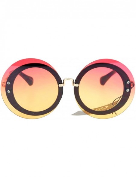 Rimless Oceanic Gradient Round Hippie Rimless Oversize Mod Sunglasses - Black Red Orange - CP12O0KH8BT $10.52