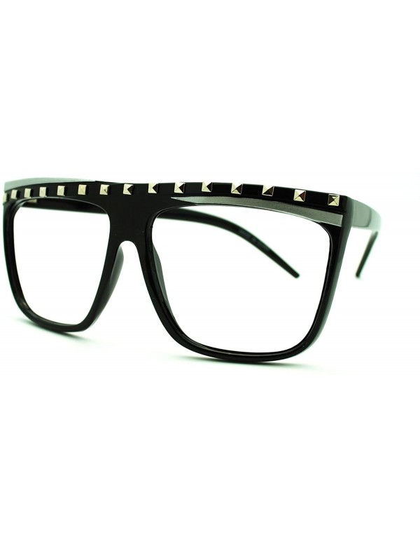 Oversized No Lens LMFAO Glasses Studded Flat Top Oversized Square Frame - Black - CO11HWJ0CR5 $17.35