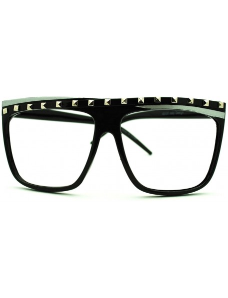 Oversized No Lens LMFAO Glasses Studded Flat Top Oversized Square Frame - Black - CO11HWJ0CR5 $17.35