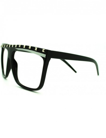 Oversized No Lens LMFAO Glasses Studded Flat Top Oversized Square Frame - Black - CO11HWJ0CR5 $17.35