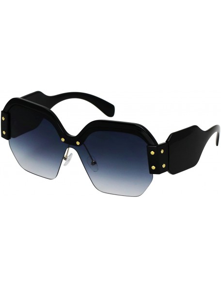 Semi-rimless Large Oversized Ladies Women Sunglasses Trendy Candy Color Designer Half Frame Retro fashion - Black - CG18E3Q6Z...