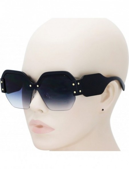 Semi-rimless Large Oversized Ladies Women Sunglasses Trendy Candy Color Designer Half Frame Retro fashion - Black - CG18E3Q6Z...