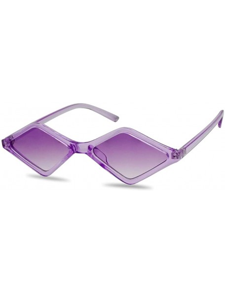 Oval Colorful Translucent Geometric Diamond Shape Small Vintage Sunglasses Colored Frame and Lens - Crystal Purple - C918GL60...